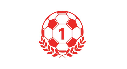 Fototapeta premium Soccer Ball With The Number One Symbolizing Victory Among Laurel Wreath Design