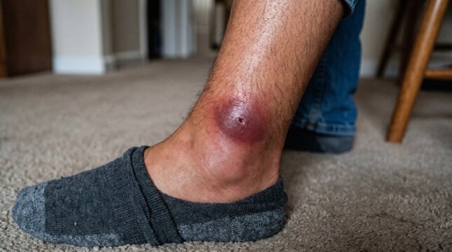 Close-up of Infected Ankle with Cellulitis and Skin Infection, Medical Concept.