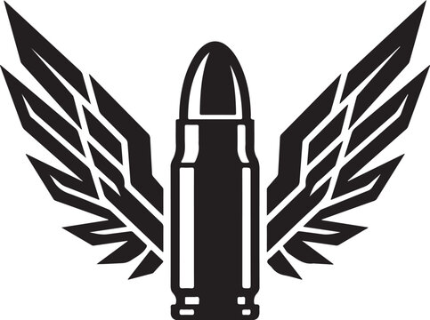 Bullet with wings icon set, ammunition winged logo, military tactical emblem, shotgun shell wing vector, flying bullet graphic, weaponry badge design, gun store logo elements, speed and power symbol, 