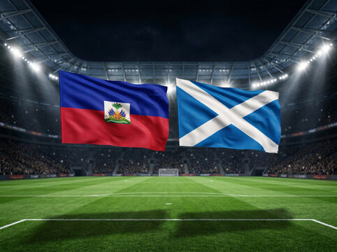 Haiti versus scotland soccer rivalry national flags waving at a packed stadium international football competition
