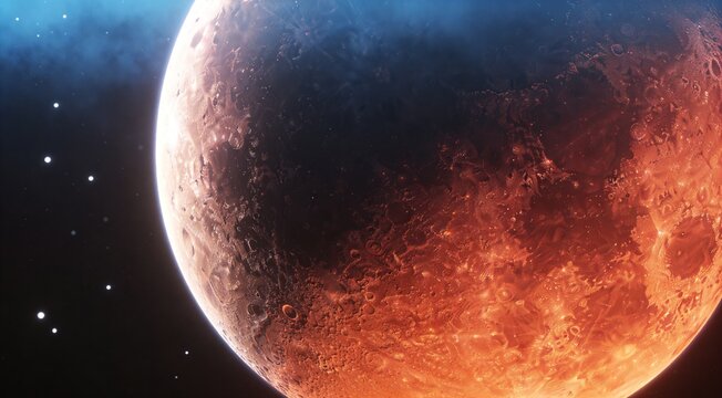 Stunning view of a red planet with starry space background