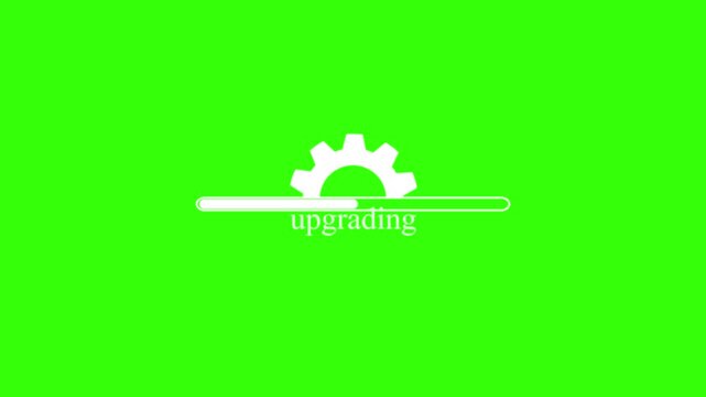White software upgrading progress bar animation with rotating gear settings icon representing sysy green screen background