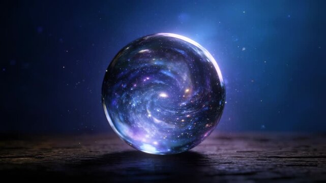 Mystical Crystal Ball with Cosmic Galaxy Effect in Dark Background