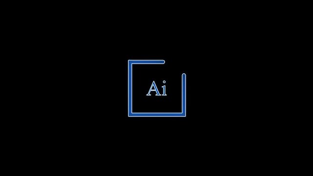 Blue neon artificial intelligence AI logo animation with glowing sparkle stars inside sqon graphics for machine learning concept