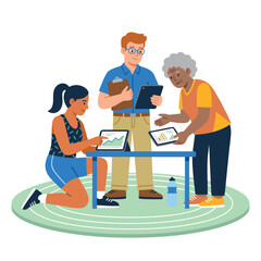Fototapeta premium Diverse group collaborating on a digital health and fitness plan.