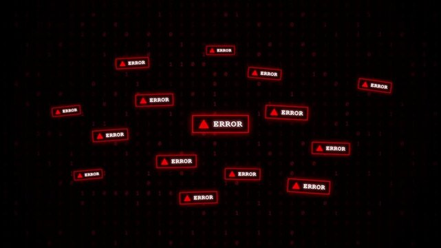 Red Critical Error Alert Windows Flashing on Dark Digital Binary Code Grid Background