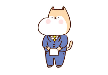 Fototapeta premium Polite dog wearing a formal suit and presenting a business card, business and greeting concept
