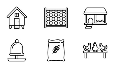 Chicken Coop Icons, Farmhouse Vector Set, Poultry House Graphics, Bird Feeder, Feed Bag, 6 Elements © Hasan