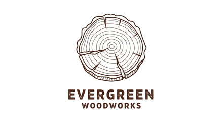 Evergreen Woodworks logo with tree trunk cross-section design. © Karimun