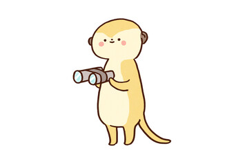 Obraz premium Cute meerkat holding binoculars and keeping watch over a distance, observation and vigilance concept