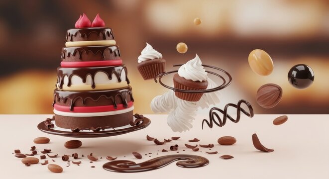 Decadent 3D photo celebrating National Devils Food Cake Day