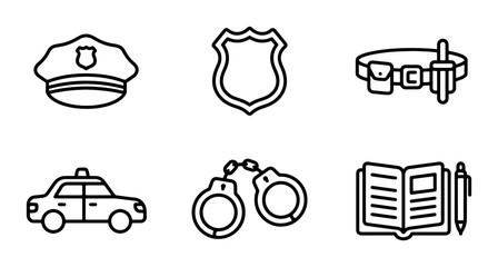 Police Icons: Law Enforcement Symbols, Justice, Security, Crime Fighting, Officer Gear, Vector Set © Towhidul