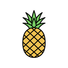 Obraz premium A minimalist, digital drawing of a pineapple with a yellow, diamond-patterned rind and green leaves, isolated on transparent background