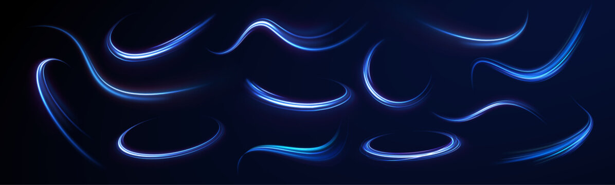 Electric blue light spirals create a vibrant motion effect. Sparkling highlights surround glowing wave patterns. Dynamic futuristic design delivers modern visual energy.