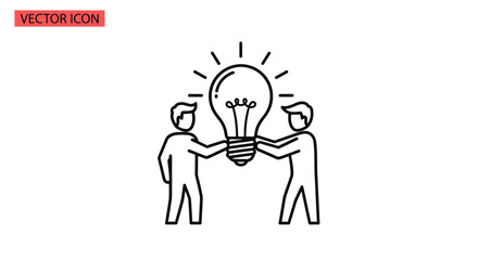 Fototapeta premium Two people holding a lightbulb icon symbolizing teamwork and idea sharing