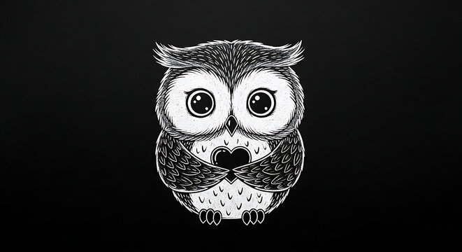 Cute owl with heart on chest isolated on a transparent background