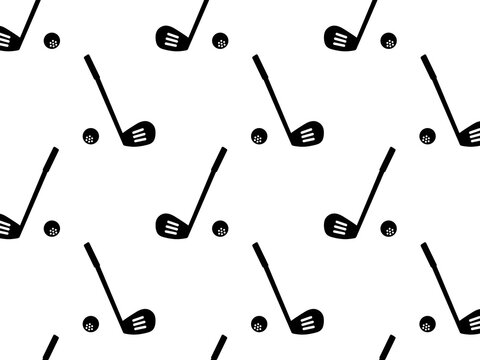 Golf club and ball seamless repeat pattern background, sport golf course fitness flat design silhouette