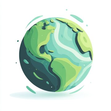Green planet Earth spins gently, swirling with life. Soft blues and greens pulse with natural energy. Water flows, land rises, continents shift in harmony. Ideal for eco-awareness, sustainability