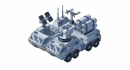 Futuristic Military Vehicle with Missile Launchers and Radar. © Vario