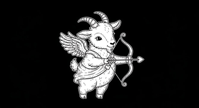 Mythical winged goat with bow and arrow isolated on a transparent background