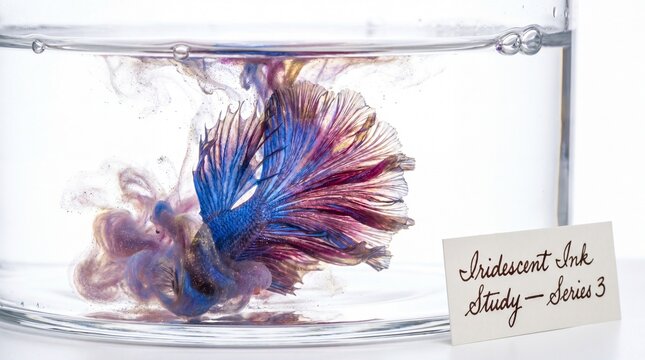 Betta fish tail shaped iridescent ink clouds in water