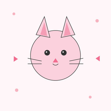 A charming and minimal cute cat face illustration designed with soft pastel tones and clean geometric shapes. This adorable feline design features a simple yet expressive style, perfect for modern bra