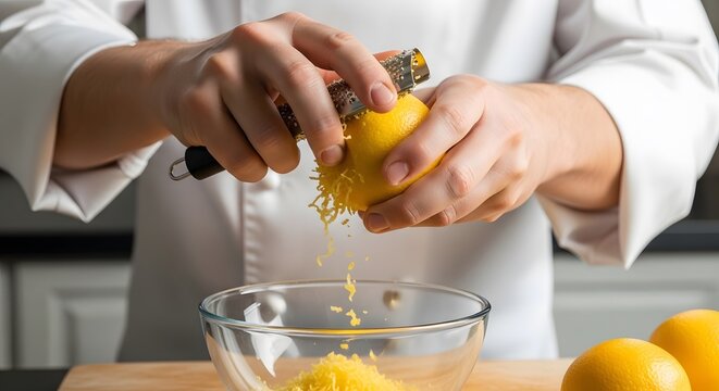 Person squeezing lemon in kitchen.