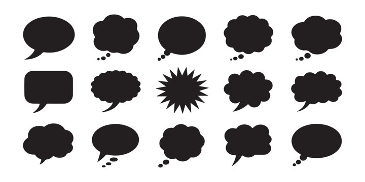 Speech bubble shihouette vector set, empty comic bubbles, chat icons, message signs.