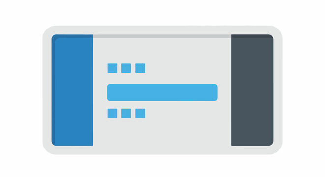 Abstract graphic design of ticket-like form with blue and grey panels