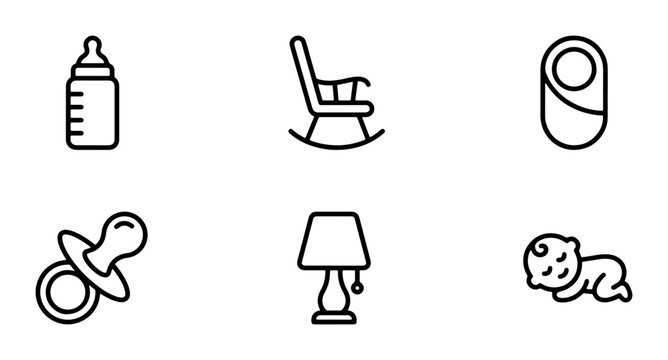 Baby Care Icons, Newborn Essentials Set, Infant Objects Vector Collection