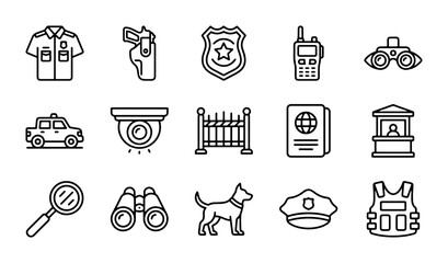 Security Icons Set: Police, Guard, Surveillance, Law Enforcement Vector Graphics © Arifuzzaman
