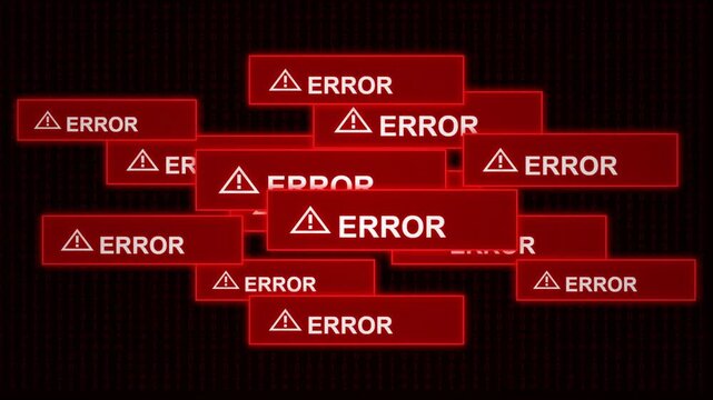 Technical System Failure with Cascading Red Error Notification Windows on Dark Binary Background