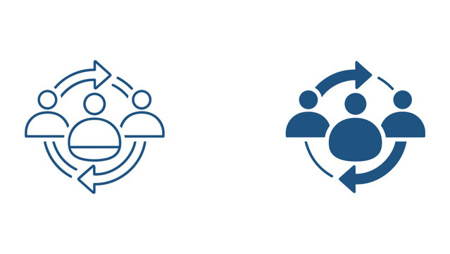 Team synchronization and collaborative workflow icon illustration with circular arrows representing iterative group communication and project management