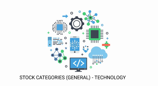 Abstract illustration of digital technology, connectivity, and data processing