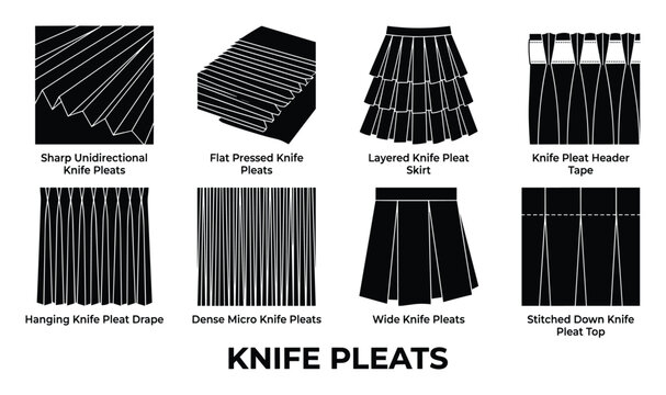 Knife pleats fabric samples and clothing examples detailed illustration vector.