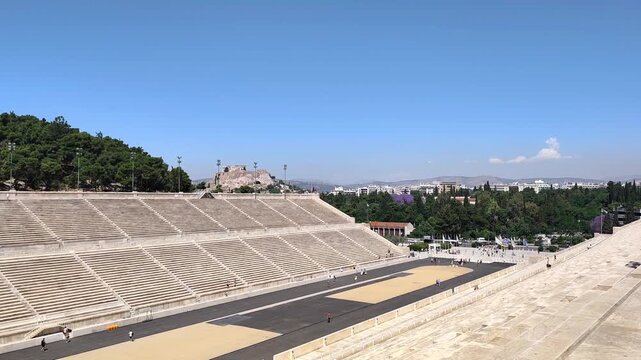 View of the Panathenaic Stadium (Kallimarmaro), one of Athens' most celebrated historic monuments and the world's only stadium built entirely of marble.