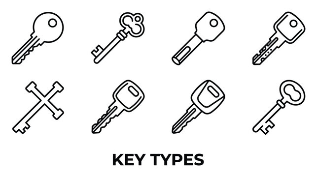 Set of various key types illustration collection on white background vector.