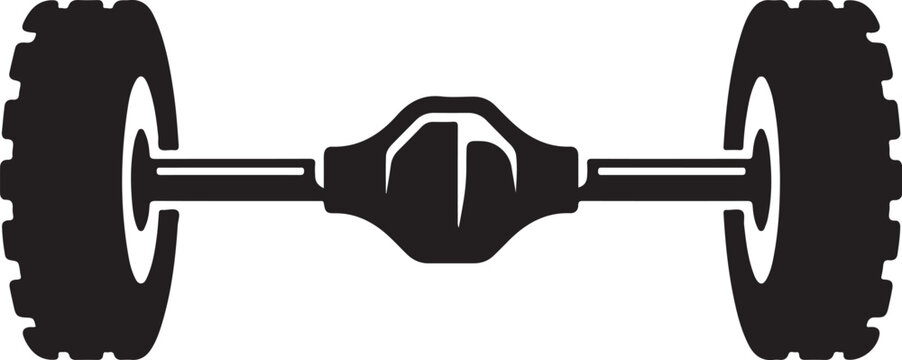Car rear axle silhouette, vehicle differential vector icon, drive shaft illustration, off-road tire and wheel assembly, automotive drivetrain mechanism, mechanical car components, truck axle housing 