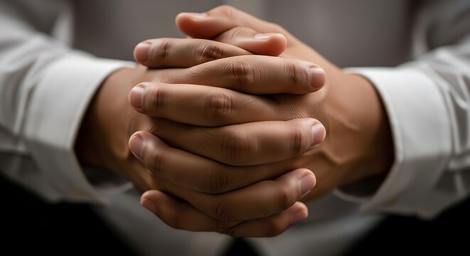 Close Up of Clasped Hands Resting in Soft Indoor Light