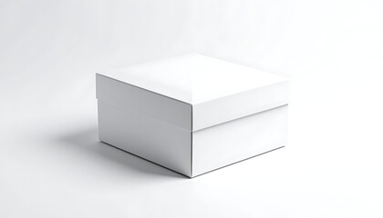 Fototapeta premium Isolated white closed gift box with lid on a clean white background, simple packaging design, ready for customization