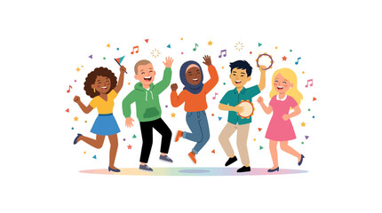 Obraz premium Diverse Group of Children Dancing and Celebrating Joyfully 1.