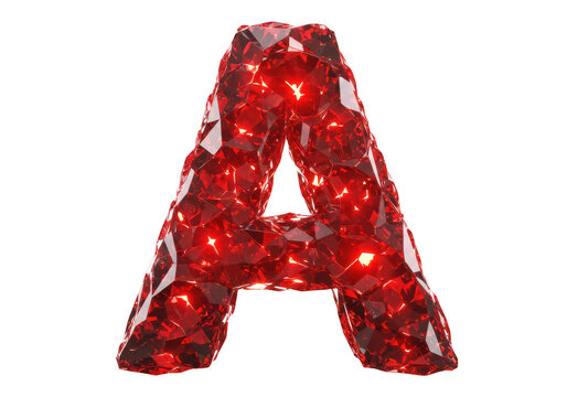 Letter a ruby gemstone alphabet font isolated on transparent background