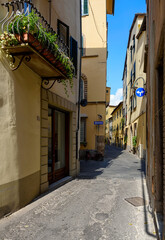 Obraz premium Narrow old cozy street in Lucca, Italy. Lucca is a city and comune in Tuscany. It is the capital of the Province of Lucca