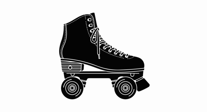 Black and white silhouette of a quad roller skate with laces