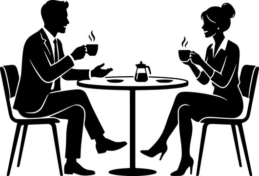 Business people meeting and coffee break silhouette vector illustrations set
