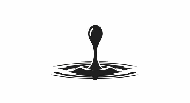 Black liquid drop creating ripples on white background