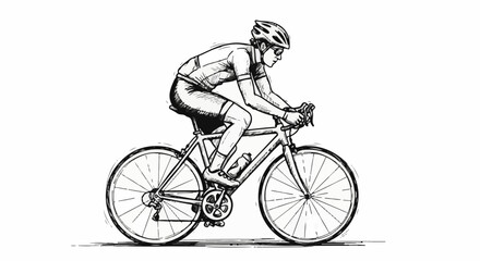 Obraz premium Athletic cyclist in motion, a sketch in black ink on white