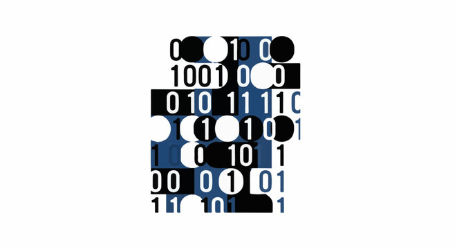 Binary code grid with alternating circles and numbers on blue