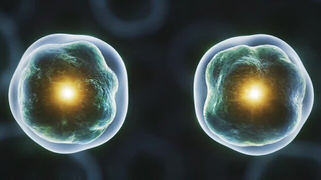 Abstract 3D rendering of cell division mitosis microscopic biology concept