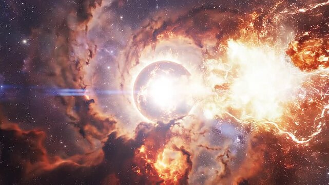 Abstract 3D rendering of a powerful supernova explosion inside a cosmic nebula